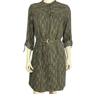 Apt. 9 Sz M Shirt Dress with Belt Roll Tab Sleeves Above-Knee Mod Olive Stripes